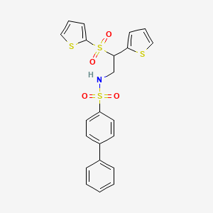 molecular formula C22H19NO4S4 B2755010 N-[2-(2-thienyl)-2-(2-thienylsulfonyl)ethyl]biphenyl-4-sulfonamide CAS No. 896349-65-8