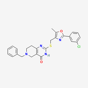 molecular formula C25H23ClN4O2S B2755013 6-benzyl-2-(((2-(3-chlorophenyl)-5-methyloxazol-4-yl)methyl)thio)-5,6,7,8-tetrahydropyrido[4,3-d]pyrimidin-4(3H)-one CAS No. 1112430-51-9