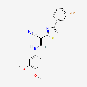 molecular formula C20H16BrN3O2S B2755023 (E)-2-(4-(3-bromophenyl)thiazol-2-yl)-3-((3,4-dimethoxyphenyl)amino)acrylonitrile CAS No. 376619-68-0