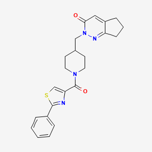 molecular formula C23H24N4O2S B2755044 2-[[1-(2-Phenyl-1,3-thiazole-4-carbonyl)piperidin-4-yl]methyl]-6,7-dihydro-5H-cyclopenta[c]pyridazin-3-one CAS No. 2320212-88-0