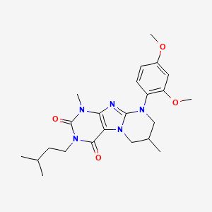 molecular formula C23H31N5O4 B2755056 9-(2,4-dimethoxyphenyl)-1,7-dimethyl-3-(3-methylbutyl)-7,8-dihydro-6H-purino[7,8-a]pyrimidine-2,4-dione CAS No. 877617-83-9