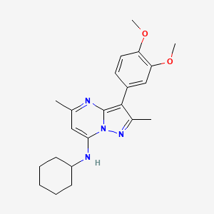 molecular formula C22H28N4O2 B2755118 N-cyclohexyl-3-(3,4-dimethoxyphenyl)-2,5-dimethylpyrazolo[1,5-a]pyrimidin-7-amine CAS No. 890631-55-7
