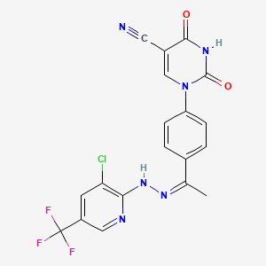 molecular formula C19H12ClF3N6O2 B2755123 1-[4-[(Z)-N-[[3-chloro-5-(trifluoromethyl)pyridin-2-yl]amino]-C-methylcarbonimidoyl]phenyl]-2,4-dioxopyrimidine-5-carbonitrile CAS No. 321432-43-3