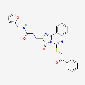 molecular formula C26H22N4O4S B2755135 N-[(furan-2-yl)methyl]-3-{3-oxo-5-[(2-oxo-2-phenylethyl)sulfanyl]-2H,3H-imidazo[1,2-c]quinazolin-2-yl}propanamide CAS No. 1037824-43-3