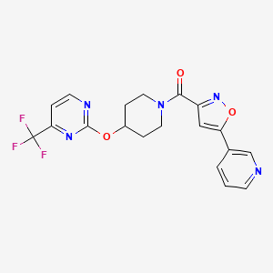molecular formula C19H16F3N5O3 B2755172 (5-Pyridin-3-yl-1,2-oxazol-3-yl)-[4-[4-(trifluoromethyl)pyrimidin-2-yl]oxypiperidin-1-yl]methanone CAS No. 2380078-47-5