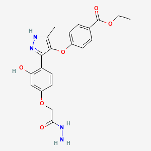 ethyl 4-((3-(4-(2-hydrazinyl-2-oxoethoxy)-2-hydroxyphenyl)-5-methyl-1H-pyrazol-4-yl)oxy)benzoate
