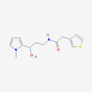 molecular formula C14H18N2O2S B2755192 N-(3-hydroxy-3-(1-methyl-1H-pyrrol-2-yl)propyl)-2-(thiophen-3-yl)acetamide CAS No. 1795305-17-7