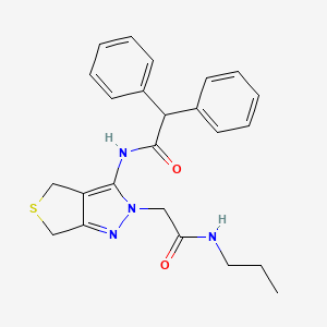 molecular formula C24H26N4O2S B2755198 N-(2-(2-oxo-2-(propylamino)ethyl)-4,6-dihydro-2H-thieno[3,4-c]pyrazol-3-yl)-2,2-diphenylacetamide CAS No. 1105202-45-6