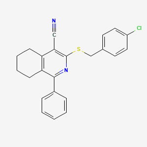 molecular formula C23H19ClN2S B2755238 3-[(4-Chlorobenzyl)sulfanyl]-1-phenyl-5,6,7,8-tetrahydroisoquinoline-4-carbonitrile CAS No. 315246-88-9