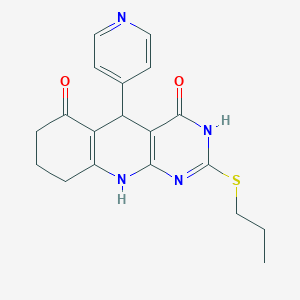 molecular formula C19H20N4O2S B2755259 2-(propylsulfanyl)-5-(pyridin-4-yl)-5,8,9,10-tetrahydropyrimido[4,5-b]quinoline-4,6(3H,7H)-dione CAS No. 627047-05-6