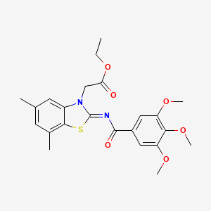 molecular formula C23H26N2O6S B2755310 (Z)-ethyl 2-(5,7-dimethyl-2-((3,4,5-trimethoxybenzoyl)imino)benzo[d]thiazol-3(2H)-yl)acetate CAS No. 1322246-84-3