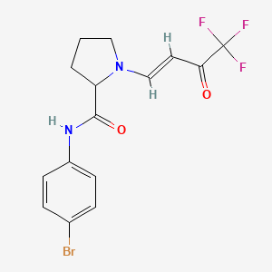 molecular formula C15H14BrF3N2O2 B2755324 (E)-N-(4-溴苯基)-1-(4,4,4-三氟-3-氧代-丁-1-烯-1-基)吡咯啉-2-甲酰胺 CAS No. 477181-51-4