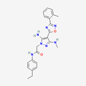 molecular formula C23H25N7O2 B2755363 2-(5-amino-3-(methylamino)-4-(3-(o-tolyl)-1,2,4-oxadiazol-5-yl)-1H-pyrazol-1-yl)-N-(4-ethylphenyl)acetamide CAS No. 1170057-52-9