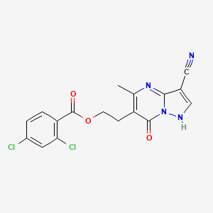 molecular formula C17H12Cl2N4O3 B2755379 2-(3-Cyano-5-methyl-7-oxo-4,7-dihydropyrazolo[1,5-a]pyrimidin-6-yl)ethyl 2,4-dichlorobenzenecarboxylate CAS No. 866144-74-3