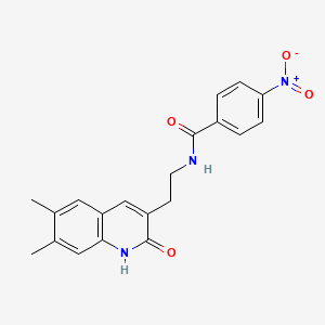 molecular formula C20H19N3O4 B2755380 N-(2-(6,7-dimethyl-2-oxo-1,2-dihydroquinolin-3-yl)ethyl)-4-nitrobenzamide CAS No. 851402-89-6