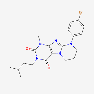 molecular formula C20H24BrN5O2 B2755382 9-(4-bromophenyl)-3-isopentyl-1-methyl-6,7,8,9-tetrahydropyrimido[2,1-f]purine-2,4(1H,3H)-dione CAS No. 873076-48-3