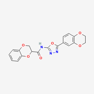 molecular formula C19H15N3O6 B2755384 N-(5-(2,3-dihydrobenzo[b][1,4]dioxin-6-yl)-1,3,4-oxadiazol-2-yl)-2,3-dihydrobenzo[b][1,4]dioxine-2-carboxamide CAS No. 887873-73-6