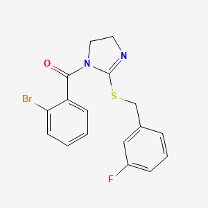 molecular formula C17H14BrFN2OS B2755389 (2-Bromophenyl)-[2-[(3-fluorophenyl)methylsulfanyl]-4,5-dihydroimidazol-1-yl]methanone CAS No. 851865-10-6