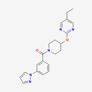 molecular formula C21H23N5O2 B2755421 [4-(5-Ethylpyrimidin-2-yl)oxypiperidin-1-yl]-(3-pyrazol-1-ylphenyl)methanone CAS No. 2380182-65-8