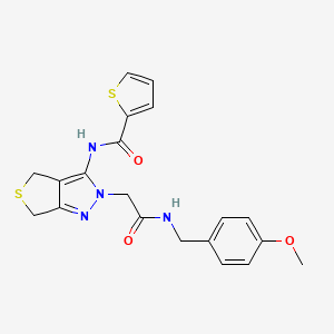 molecular formula C20H20N4O3S2 B2755431 N-(2-(2-((4-methoxybenzyl)amino)-2-oxoethyl)-4,6-dihydro-2H-thieno[3,4-c]pyrazol-3-yl)thiophene-2-carboxamide CAS No. 1105249-83-9