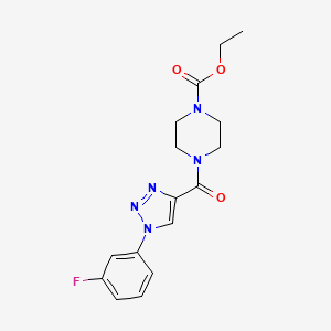 molecular formula C16H18FN5O3 B2755435 ethyl 4-(1-(3-fluorophenyl)-1H-1,2,3-triazole-4-carbonyl)piperazine-1-carboxylate CAS No. 1226458-68-9