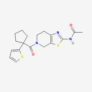 molecular formula C18H21N3O2S2 B2755439 N-(5-(1-(thiophen-2-yl)cyclopentanecarbonyl)-4,5,6,7-tetrahydrothiazolo[5,4-c]pyridin-2-yl)acetamide CAS No. 1351595-10-2