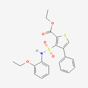 molecular formula C21H21NO5S2 B2755443 乙酸 3-[(2-乙氧苯基)磺酰胺基]-4-苯基噻吩-2-甲酸酯 CAS No. 1105237-38-4