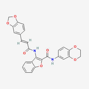 molecular formula C27H20N2O7 B2755461 (E)-3-(3-(benzo[d][1,3]dioxol-5-yl)acrylamido)-N-(2,3-dihydrobenzo[b][1,4]dioxin-6-yl)benzofuran-2-carboxamide CAS No. 888467-83-2