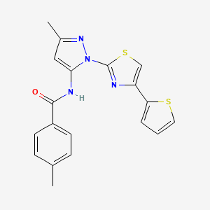 molecular formula C19H16N4OS2 B2755466 4-methyl-N-(3-methyl-1-(4-(thiophen-2-yl)thiazol-2-yl)-1H-pyrazol-5-yl)benzamide CAS No. 1172532-41-0