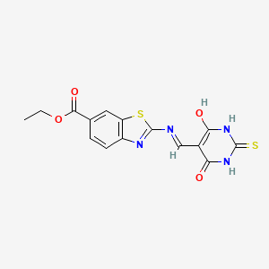 molecular formula C15H12N4O4S2 B2755477 ethyl 2-(((4,6-dioxo-2-thioxotetrahydropyrimidin-5(2H)-ylidene)methyl)amino)benzo[d]thiazole-6-carboxylate CAS No. 1021262-83-8