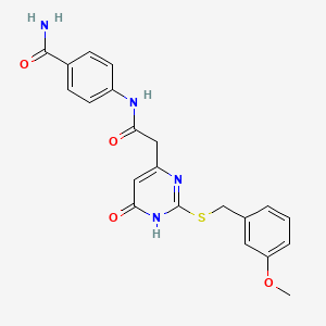 molecular formula C21H20N4O4S B2755478 4-(2-(2-((3-Methoxybenzyl)thio)-6-oxo-1,6-dihydropyrimidin-4-yl)acetamido)benzamide CAS No. 1105238-04-7