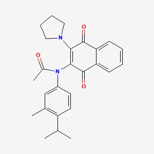 molecular formula C26H28N2O3 B2755480 N-[1,4-二氧代-3-(1-吡咯啉基)-1,4-二氢-2-萘基]-N-(4-异丙基-3-甲基苯基)乙酰胺 CAS No. 866153-72-2