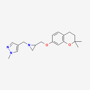 molecular formula C19H25N3O2 B2755481 4-[[2-[(2,2-Dimethyl-3,4-dihydrochromen-7-yl)oxymethyl]aziridin-1-yl]methyl]-1-methylpyrazole CAS No. 2411240-75-8