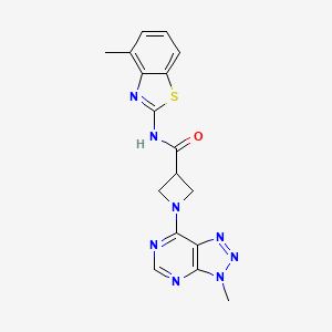 molecular formula C17H16N8OS B2755494 1-(3-methyl-3H-[1,2,3]triazolo[4,5-d]pyrimidin-7-yl)-N-(4-methylbenzo[d]thiazol-2-yl)azetidine-3-carboxamide CAS No. 1448130-70-8