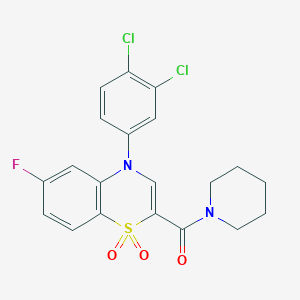molecular formula C20H17Cl2FN2O3S B2755513 (4-(3,4-dichlorophenyl)-6-fluoro-1,1-dioxido-4H-benzo[b][1,4]thiazin-2-yl)(piperidin-1-yl)methanone CAS No. 1251568-39-4