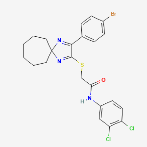 molecular formula C23H22BrCl2N3OS B2755514 2-((3-(4-溴苯基)-1,4-二氮杂螺[4.6]十一烯-2-基)硫)-N-(3,4-二氯苯基)乙酰胺 CAS No. 899932-25-3