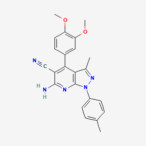 molecular formula C23H21N5O2 B2755525 6-amino-4-(3,4-dimethoxyphenyl)-3-methyl-1-(4-methylphenyl)-1H-pyrazolo[3,4-b]pyridine-5-carbonitrile CAS No. 899386-25-5