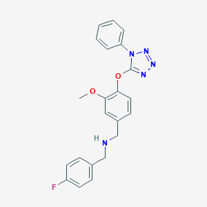 molecular formula C22H20FN5O2 B275553 (4-fluorobenzyl){3-methoxy-4-[(1-phenyl-1H-tetrazol-5-yl)oxy]benzyl}amine 