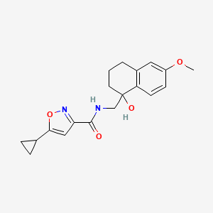molecular formula C19H22N2O4 B2755532 5-cyclopropyl-N-((1-hydroxy-6-methoxy-1,2,3,4-tetrahydronaphthalen-1-yl)methyl)isoxazole-3-carboxamide CAS No. 2034405-08-6