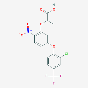 molecular formula C16H11ClF3NO6 B2755539 2-{5-[2-Chloro-4-(trifluoromethyl)phenoxy]-2-nitrophenoxy}propanoic acid CAS No. 50594-48-4