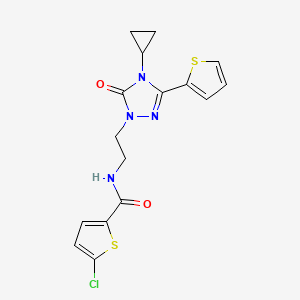 molecular formula C16H15ClN4O2S2 B2755544 5-chloro-N-(2-(4-cyclopropyl-5-oxo-3-(thiophen-2-yl)-4,5-dihydro-1H-1,2,4-triazol-1-yl)ethyl)thiophene-2-carboxamide CAS No. 1448077-74-4