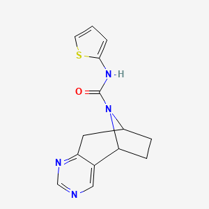 molecular formula C14H14N4OS B2755560 (5R,8S)-N-(thiophen-2-yl)-6,7,8,9-tetrahydro-5H-5,8-epiminocyclohepta[d]pyrimidine-10-carboxamide CAS No. 1904062-34-5