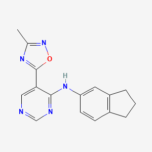 molecular formula C16H15N5O B2755562 N-(2,3-dihydro-1H-inden-5-yl)-5-(3-methyl-1,2,4-oxadiazol-5-yl)pyrimidin-4-amine CAS No. 2034541-74-5