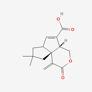 molecular formula C15H18O4 B2755584 (4aR,9aR)-8,8-dimethyl-1-methylidene-2-oxo-4a,6a,7,9-tetrahydro-4H-pentaleno[1,6a-c]pyran-5-carboxylic acid CAS No. 72715-03-8