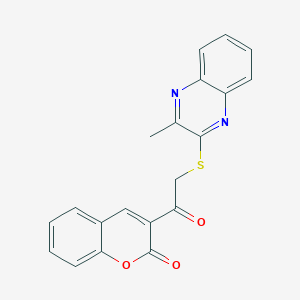 molecular formula C20H14N2O3S B2755590 3-[2-(3-Methylquinoxalin-2-ylthio)acetyl]chromen-2-one CAS No. 852696-59-4