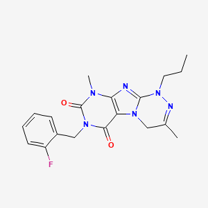 molecular formula C19H21FN6O2 B2755591 7-[(2-fluorophenyl)methyl]-3,9-dimethyl-1-propyl-5,7,9-trihydro-4H-1,2,4-triaz ino[4,3-h]purine-6,8-dione CAS No. 919006-88-5
