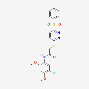 molecular formula C20H18ClN3O5S2 B2755612 2-{[6-(benzenesulfonyl)pyridazin-3-yl]sulfanyl}-N-(5-chloro-2,4-dimethoxyphenyl)acetamide CAS No. 1189885-62-8