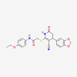 molecular formula C23H21N3O5S B2755613 2-{[4-(1,3-苯并二氧杂环戊-5-基)-3-氰基-6-羟基-4,5-二氢吡啶-2-基]硫醚}-N-(4-乙氧基苯基)乙酰胺 CAS No. 383894-56-2
