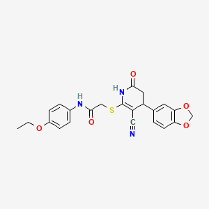 molecular formula C23H21N3O5S B2755613 2-{[4-(2H-1,3-benzodioxol-5-yl)-3-cyano-6-oxo-1,4,5,6-tetrahydropyridin-2-yl]sulfanyl}-N-(4-ethoxyphenyl)acetamide CAS No. 383894-56-2