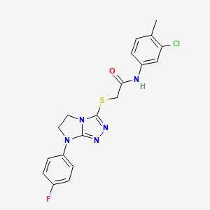 molecular formula C19H17ClFN5OS B2755628 N-(3-氯-4-甲基苯基)-2-((7-(4-氟苯基)-6,7-二氢-5H-咪唑并[2,1-c][1,2,4]三唑-3-基)硫)乙酰胺 CAS No. 923212-14-0